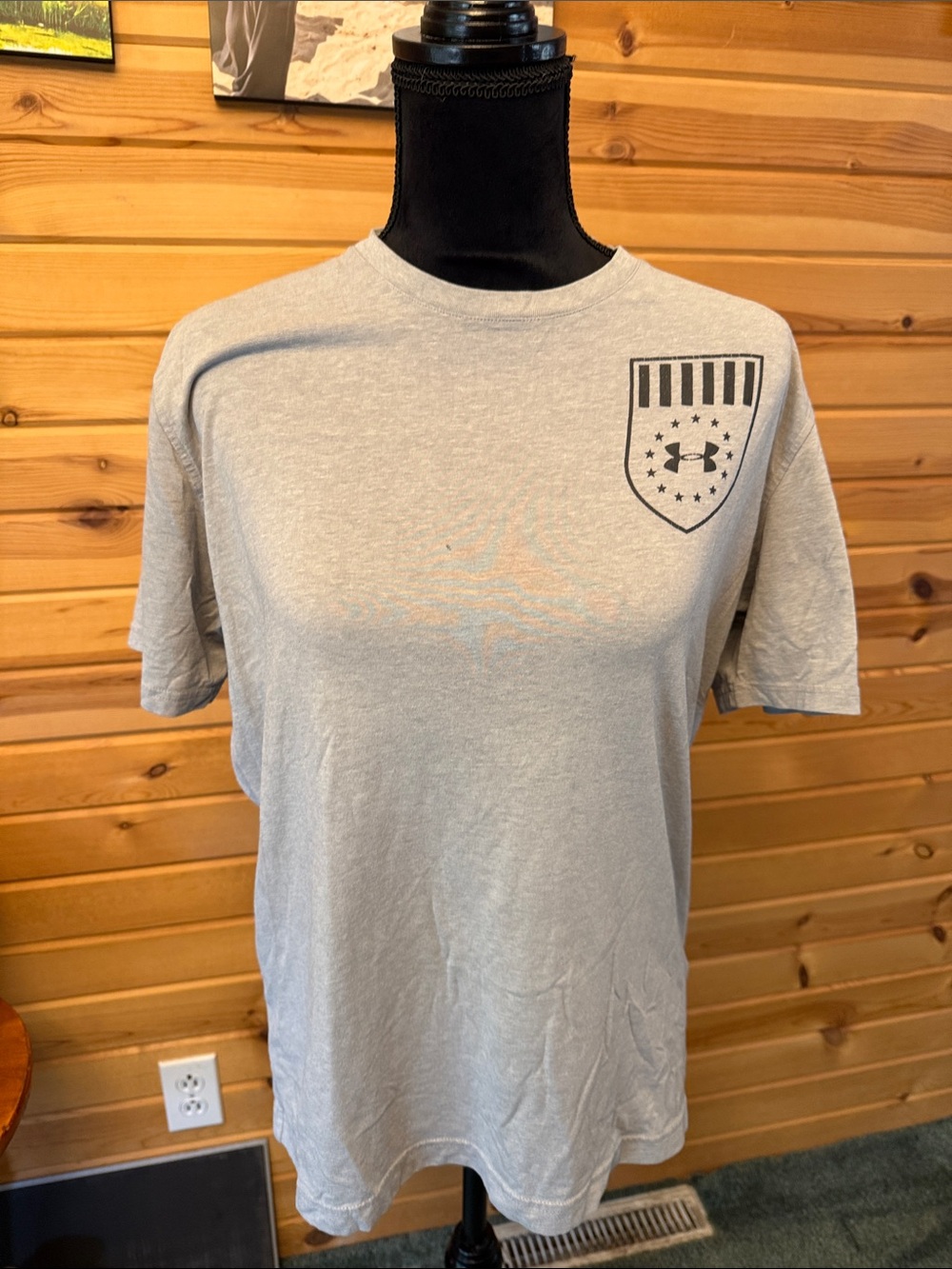 Under Armour Heather Gray Short Sleeve Performance Tee with Shield Graphic